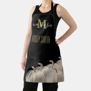 Black White Pumpkin Beauty Salon Monogram Apron