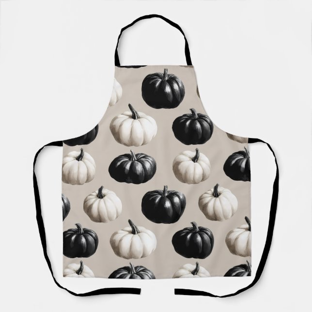 Black & White Pumpkin Fall Design Apron (Front)