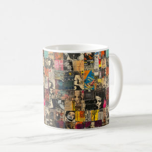 Black White Punk Rock Comic Collage Grid Coffee Mug