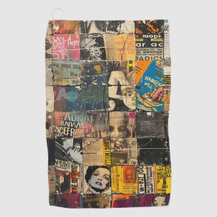 Black White Punk Rock Comic Collage Grid Golf Towel