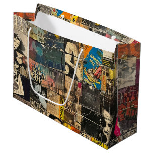 Black White Punk Rock Comic Collage Grid Large Gift Bag