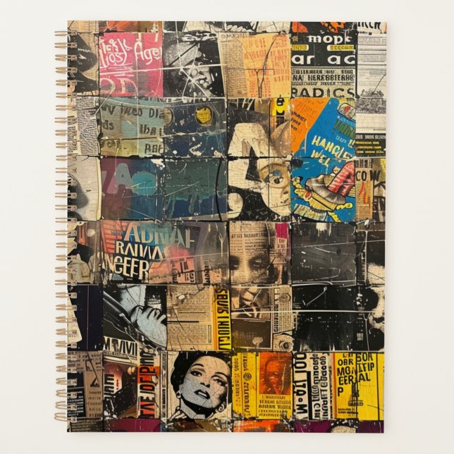 Black White Punk Rock Comic Collage Grid Planner (Front)
