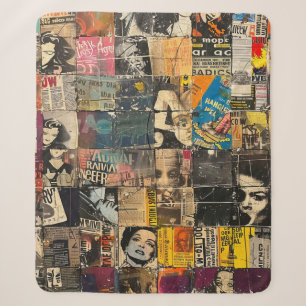 Black White Punk Rock Comic Collage Grid Sherpa Blanket