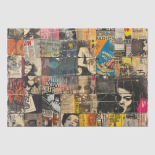 Black White Punk Rock Comic Collage Grid Tissue Paper