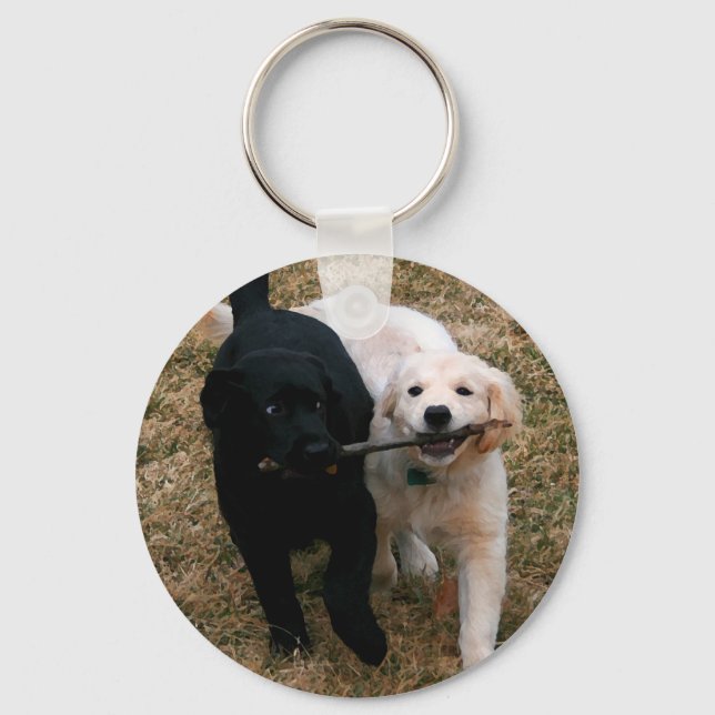 Black & white puppies key chain (Front)