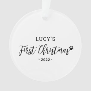 Black & White Puppy Dog First Christmas Photo Ornament