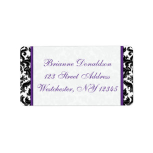 Black White Purple Damask Hearts Address Label 2