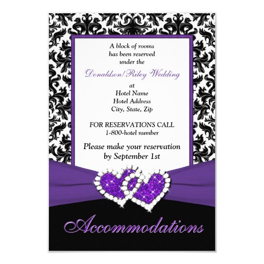 Black White Purple Damask Hearts Enclosure Card