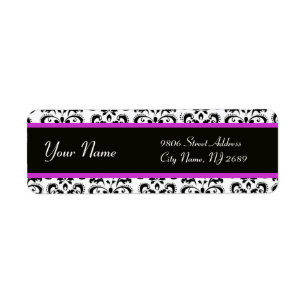 BLACK WHITE PURPLE  DAMASK RETURN ADDRESS LABEL