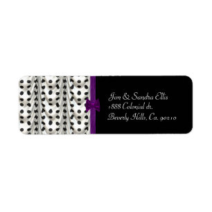 Black White Purple Draped Polka Dots Return Address Label