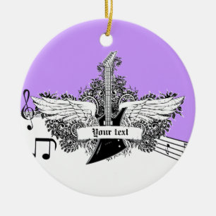 Black white purple electric guitar with wings ceramic ornament