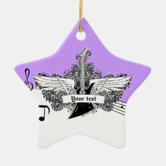 Black white purple electric guitar with wings ceramic ornament
