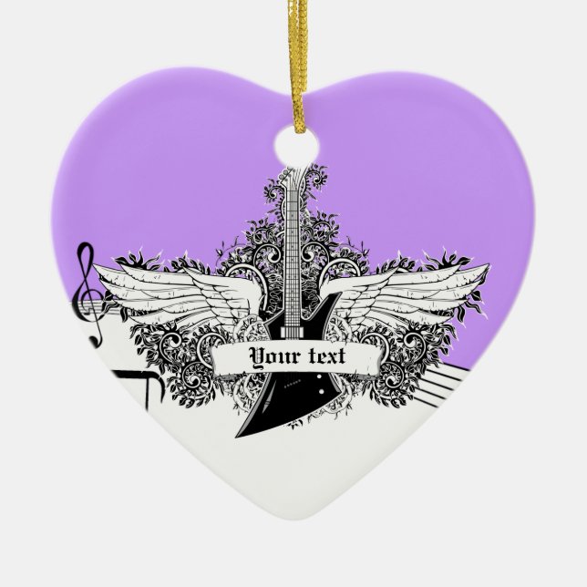 Black white purple electric guitar with wings ceramic ornament (Front)