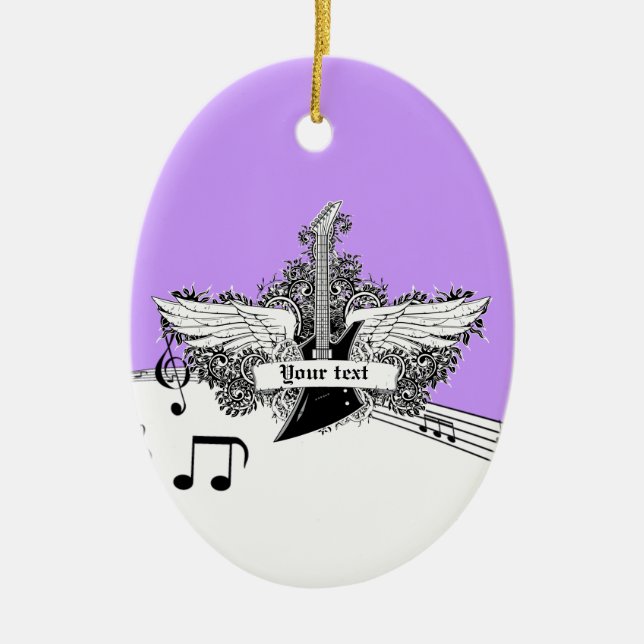 Black white purple electric guitar with wings ceramic tree decoration (Front)