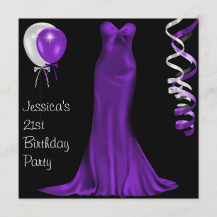 Black  White Purple Formal Dress 21st Birthday Invitation