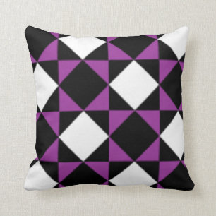 Black White Purple Modern Diamond  Check Pattern Cushion