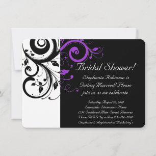 Black, White, Purple Swirl Bridal Shower / General Invitation