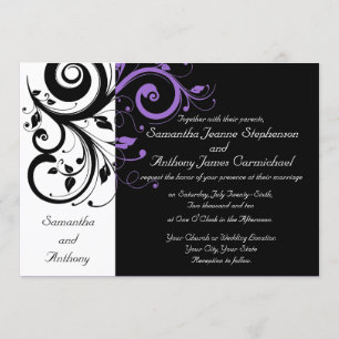 Black White Purple Swirl Wedding Invitations