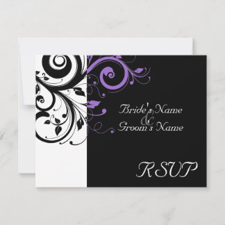 Black +White Purple Swirl Wedding Matching RSVP Card
