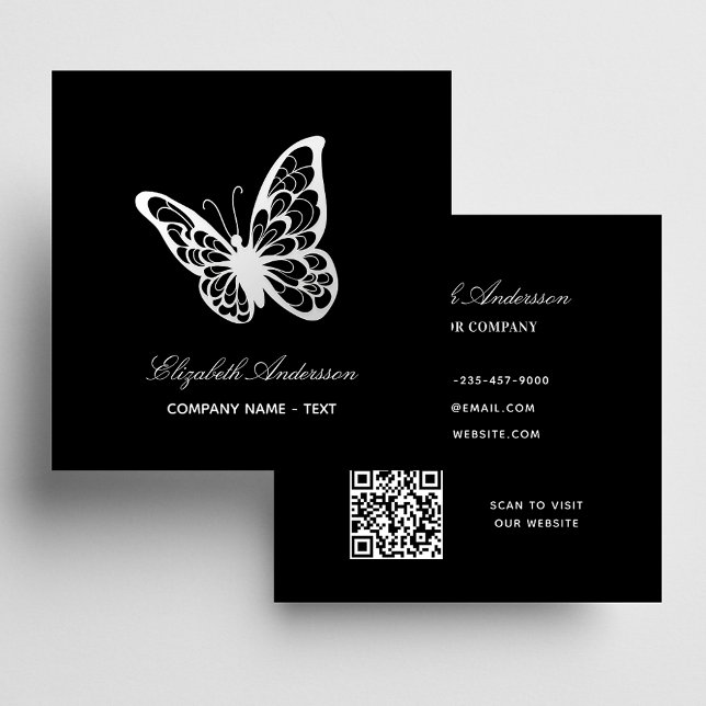 Black white QR code butterfly Square Business Card (Creator Uploaded)