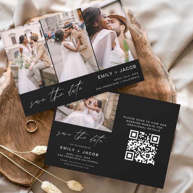 Black White QR Code Modern Save the Date 4 Photo (Creator Uploaded)