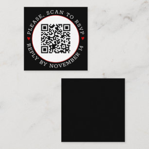 Black white QR code RSVP border red hearts wedding Enclosure Card