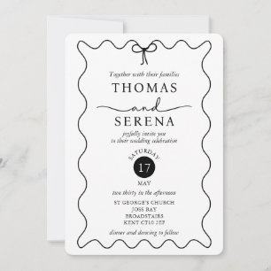 Black White QR Code Wave Curve Monochrome Wedding  Invitation