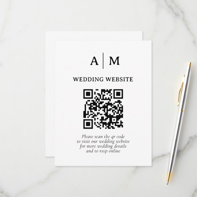 Black & White QR Code Wedding RSVP Card (Front/Back In Situ)