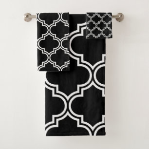 Black & White Quatrefoil Bath Towel Set