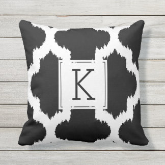 Black & White Quatrefoil Ikat Style Outdoor Cushion