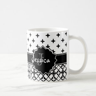Black White Quatrefoil Monogrammed Coffee Mug