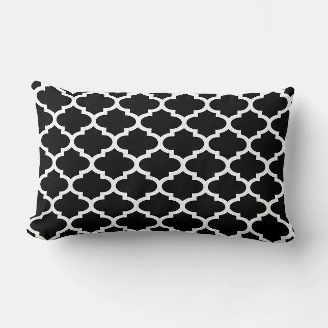 Black White Quatrefoil Pattern #2 Lumbar Cushion (Front)