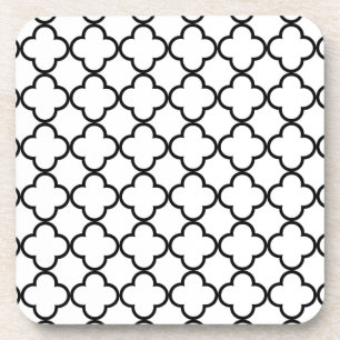 Black White Quatrefoil Pattern Coaster