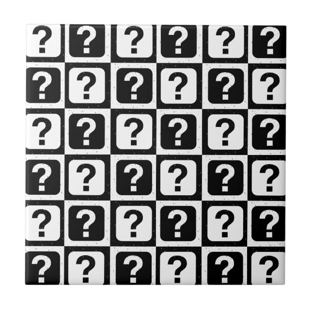 Black White Question Mark Riddle Block Monogram Ceramic Tile (Front)