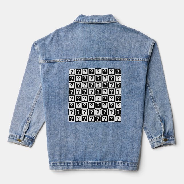 Black White Question Mark Riddle Block Monogram Denim Jacket (Back)