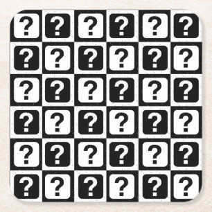 Black White Question Mark Riddle Block Monogram Square Paper Coaster