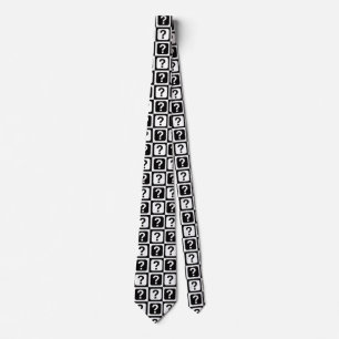Black White Question Mark Riddle Block Monogram Tie