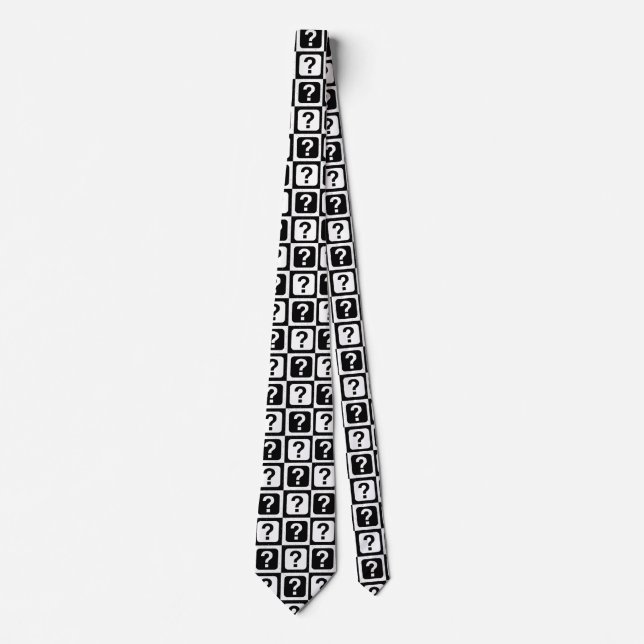 Black White Question Mark Riddle Block Monogram Tie (Front)