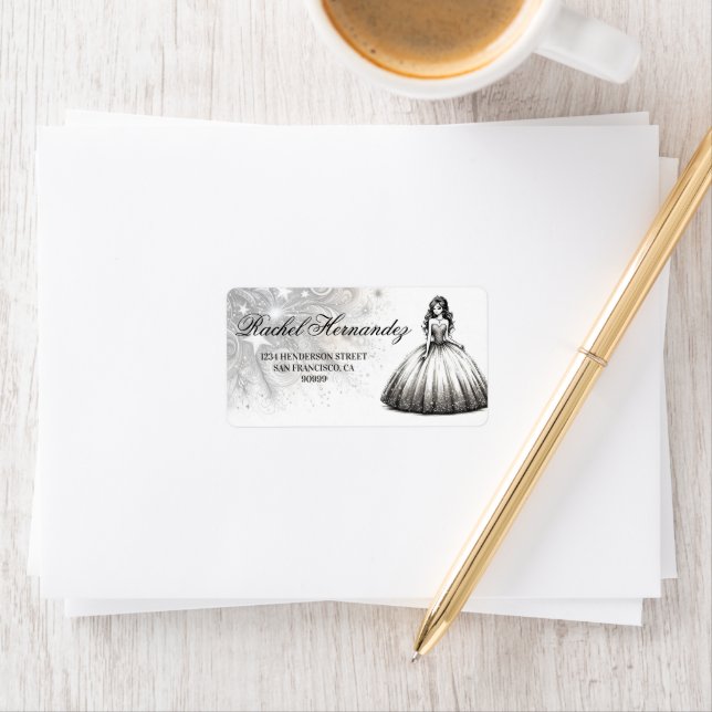 Black & White Quinceañera Girl Label (Insitu)