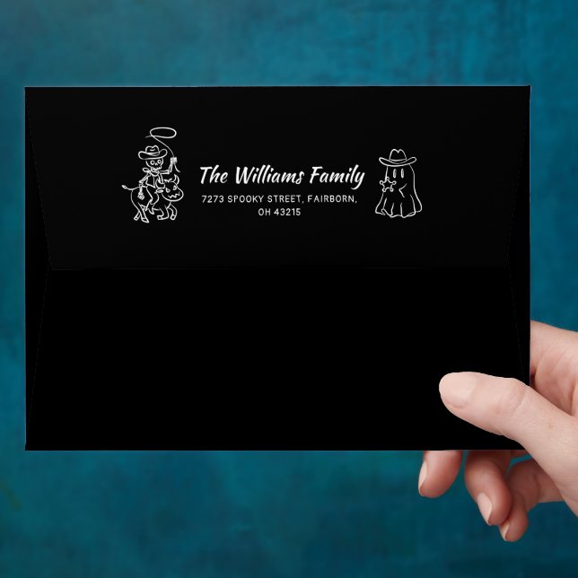 Black & White Quirky Hand Drawn Doodles Halloween Envelope (Hand)