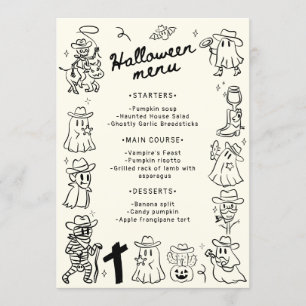 Black & White Quirky Hand Drawn Halloween  Menu
