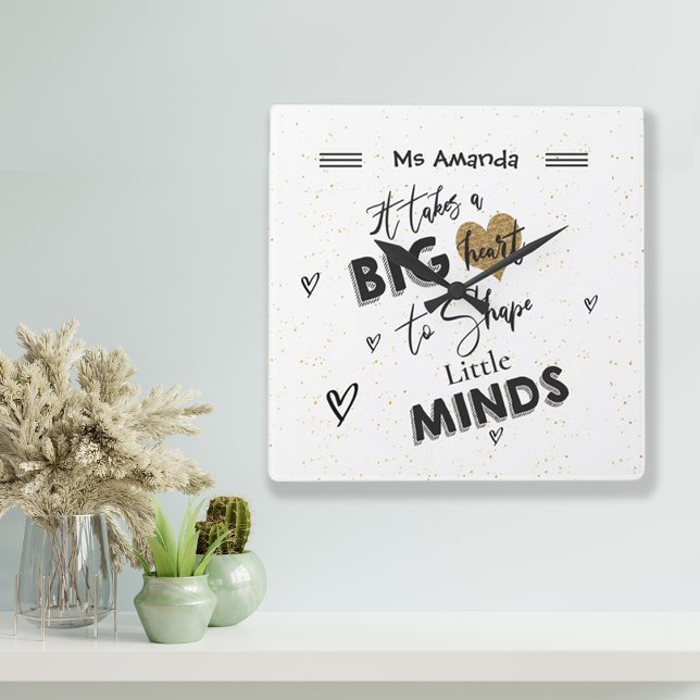 Black White quote Teacher Appreciation Heart Name Square Wall Clock (Black White quote Teacher Appreciation Heart Name Square Wall Clock)