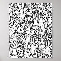 Black & White Rabbit Bunny Drawings Modern Pattern