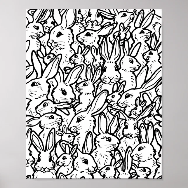 Black Rabbit Patterns Black & White Rabbit Bunny Drawings Modern Pattern Poster | Zazzle
