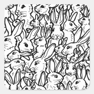 Black & White Rabbit Drawings Fun Minimal Bunny Square Sticker