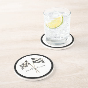 Black White Racing Race Car Flags Coaster