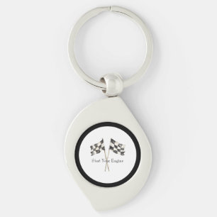 Black White Racing Race Car Flags Key Ring