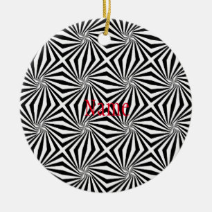 Black White Radiating Pattern Thunder_Cove Ceramic Ornament