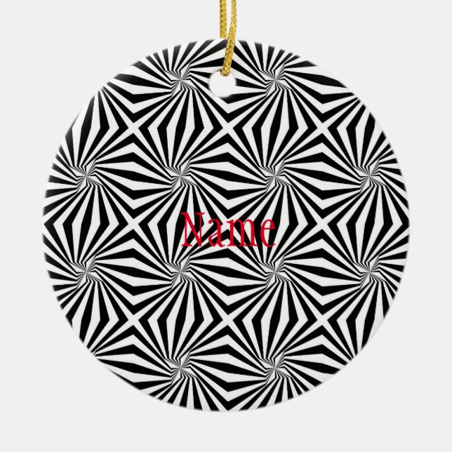 Black White Radiating Pattern Thunder_Cove Ceramic Ornament (Front)