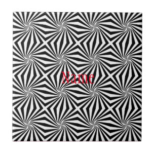 Black White Radiating Pattern Thunder_Cove Ceramic Tile